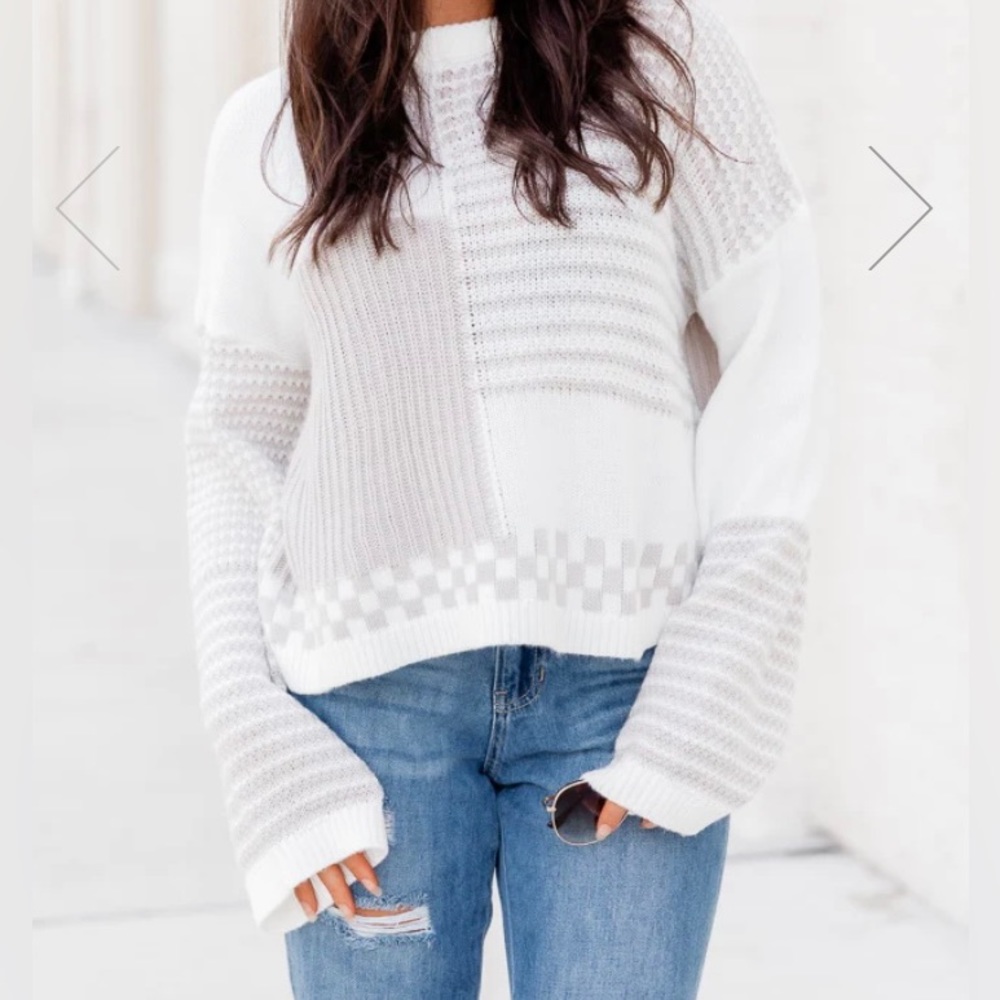 NEW Pink Lily Striped Checkred Hem Sweater
